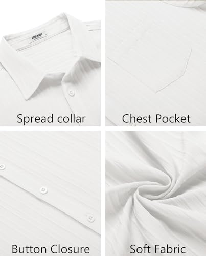 COOFANDY Button Down Shirt Men Short Sleeve Shirt Button Up Shirts for Men Linen Shirts for Men Summer Beach Shirt A-White