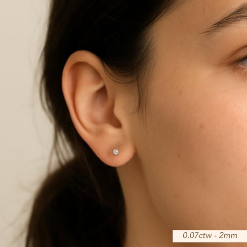 14K Yellow Gold Solitaire Round Lab-Grown Diamond Stud Earrings in Secure Screw-backs (2MM - 0.07CTW)