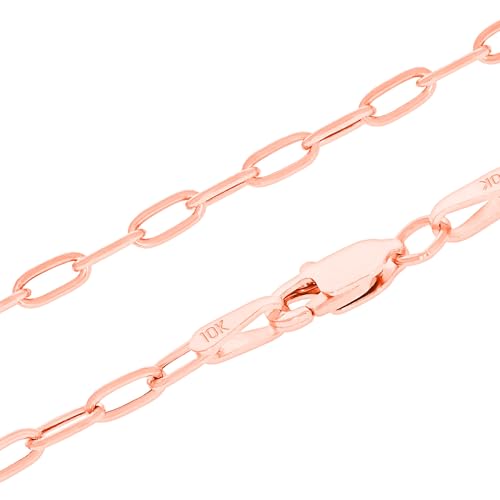 Nuragold 10k Real Rose Gold Paperclip 2mm Elongated Cable Link Bracelet (7"-8") Dainty Italian Jewelry for Men & Women - 7.5"