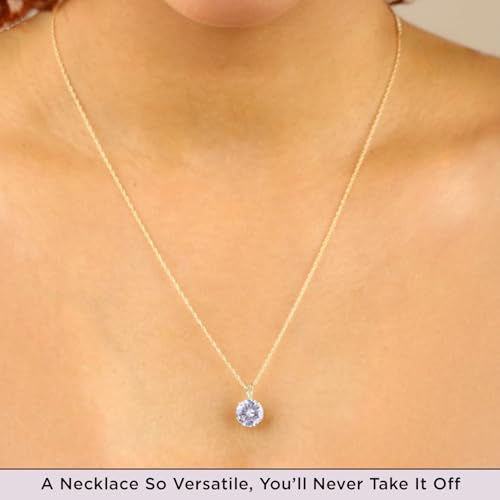 Jewelili 10K Yellow Gold Solitaire Pendant Necklace for Women | Dainty Round Cut White Cubic Zirconia Gold Necklace 8.0MM (2.0 CTW) | 18" Rope Chain | Birthday Gift for Her | Gift Box Included