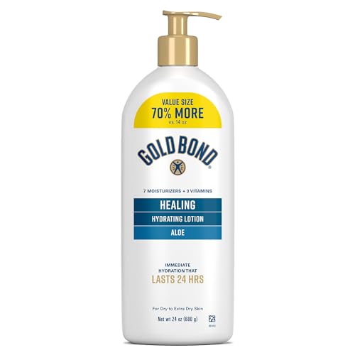 Gold Bond Healing Hydrating Body Lotion with Aloe, Moisturizer for Dry to Extra Dry Skin, 24-HR Hydration to Soothe & Comfort, Non-Greasy, Dermatologist-Tested, Light Scent, 24 Oz Family Size Pump