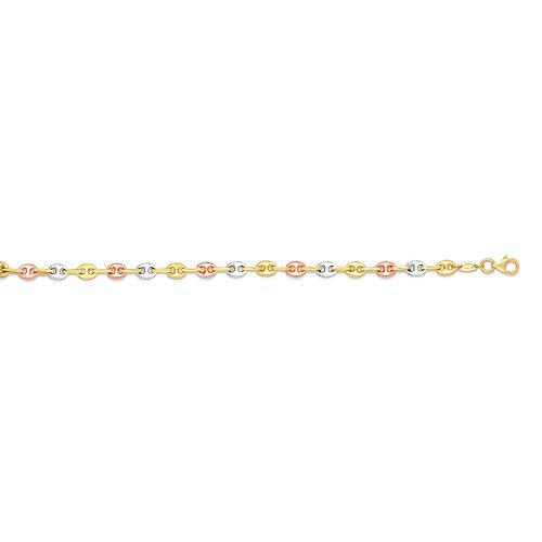 Floreo 14K Tri-Color Gold 4.7mm Puff Anchor Mariner Chain Necklace, 16 Inch