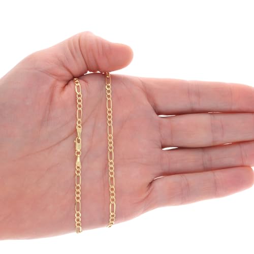 Nuragold 14k Real Yellow Gold Figaro Link 3.5mm Chain Necklace (16"-26") - 20"