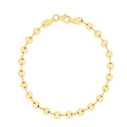 Floreo 14k Yellow Gold 4.4mm Puff Mariner Bracelet and Anklet for Men and Women, 10 Inch