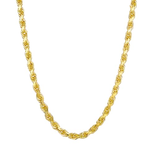 14k REAL Yellow Gold SOLID 3mm Rope Diamond Cut Chain Bracelet with Lobster Claw Clasp - 7.5"