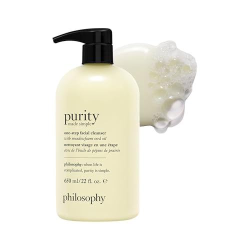 philosophy purity made simple one-step facial cleanser- with meadowfoam seed oil gently cleanses & melts away dirt, oil & stubborn makeup paraben-free face wash