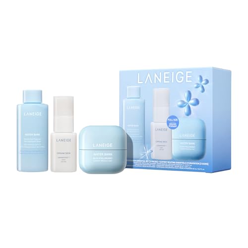 LANEIGE Daily Hydration Essential Set | Gentle Gel Cleanser, Cream Skin Mist, & Water Bank Blue Hyaluronic Cream Moisturizer