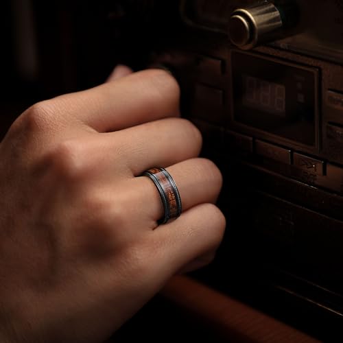 King Will NATURE 8mm Black Titanium Ring with Wood Inlay Wedding Band Ring for Men and Women Real Comfort Fit