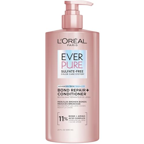 L'Oreal Paris Sulfate Free Bond Repair+ Conditioner, Hair Conditioner with Bond + Amino Acid Complex, Strengthens and Repairs Damaged or Color Treated Hair, EverPure, 23 Fl Oz (Packaging May Vary)