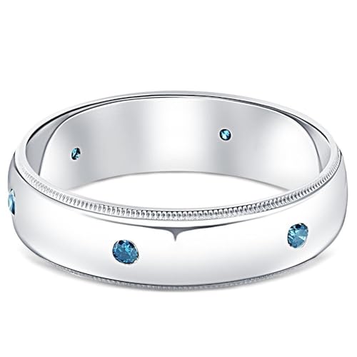 P3 POMPEII3 Pompeii Mens Blue Diamond Wedding Ring 10K White Gold - Size 10