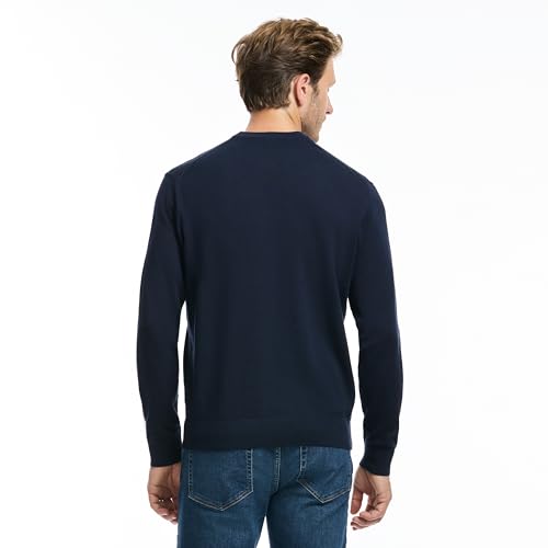 SAKS Fifth Avenue Men's Jersey Stitch Crewneck Sweater, Premium Cotton Blend Knit Top, Classic-Fit & Richly Detailed, Navy, L