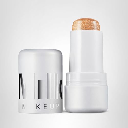 Milk Makeup Cooling Water Jelly Shimmer – Buildable Face + Body Highlighter Stick for Sheer Shimmery Glow – Long-Lasting, Hydrating, Glitter Free Formula – Bubbly (Gold + Silver), 0.17oz