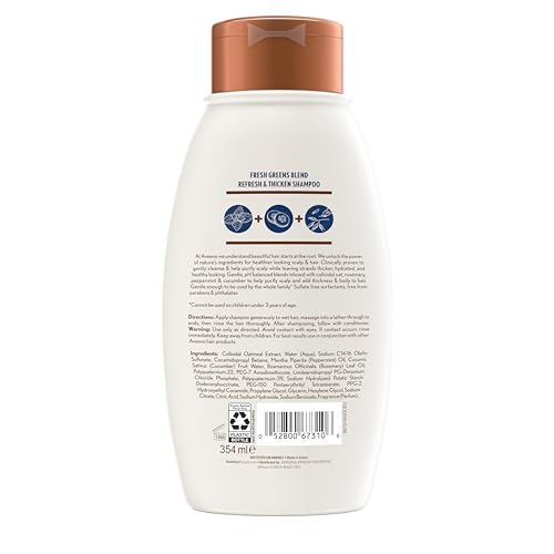Aveeno Fresh Greens Blend Natural Volumizing Shampoo, Cucumber, Rosemary, for Fine Hair, 12 fl oz