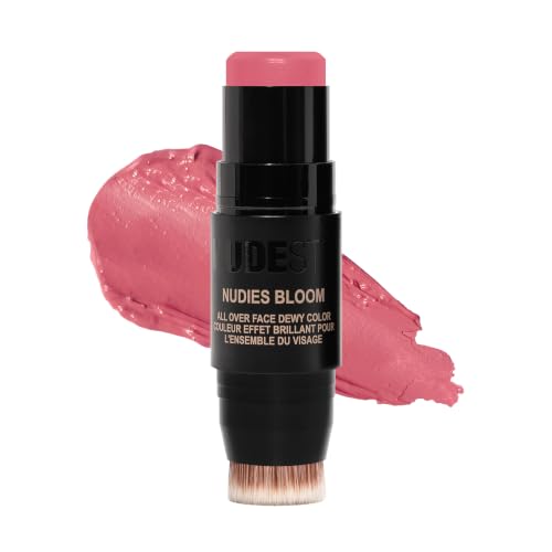 Nudestix Nudies Bloom All Over Dewy Color – 3-in-1 Cream Blush Stick for Cheeks, Eyes & Lips with Built-In Brush | Sheer, Glossy Finish | Vegan, Long-Wear, Multi-Use Makeup (Bohemian Rose)