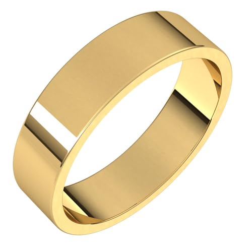 Sonia Jewels Solid 14k Yellow Gold 5mm Flat Wedding Band Ring Mens Heavy Thick Classic Plain Traditional - Size 9.5