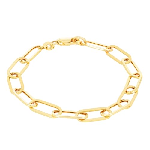 Nuragold 14k Real Yellow Gold 6mm Paperclip Chain Cable Link Bracelet - 7"