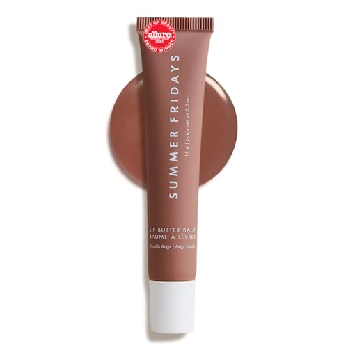 Summer Fridays Lip Butter Balm - Moisturizing Lip Gloss for Instant Shine + Sheer Color - With Nourishing Shea Butter - Everyday Makeup + Skin Care Summer Essentials - Vegan - Vanilla Beige (.5 Oz)