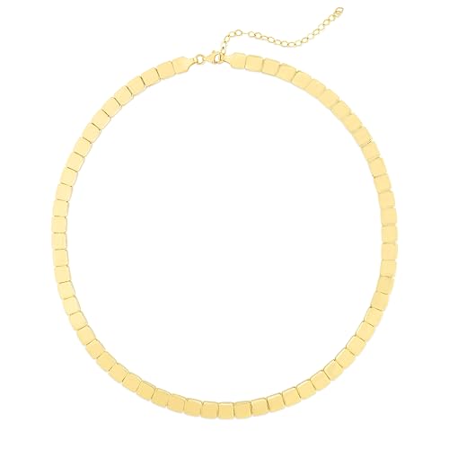 Floreo 14k Yellow Gold 6mm Brick Cube Link Chain Necklace, Extendable 16 to 18 Inch