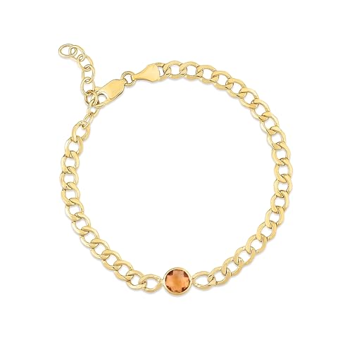 Floreo 14k Yellow Gold 3.6mm Curb Cuban Citrine Gemstone Chain Bracelet 7.25 Inch