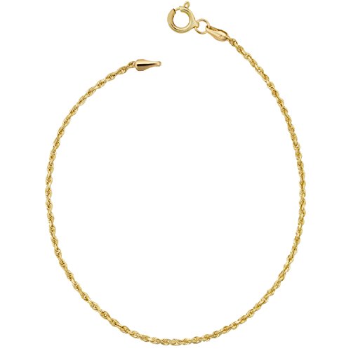 Kooljewelry 10k Yellow Gold Rope Chain Bracelet (1.5 mm, 7.5 inch)