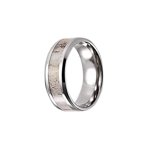 Silver Deer Antler Rings for Men Wedding Band Tungsten Ring 8mm Nature Ring with Genuine Deer Antler Inlay Couples Ring Set Antler Wedding Bands Womens Ring