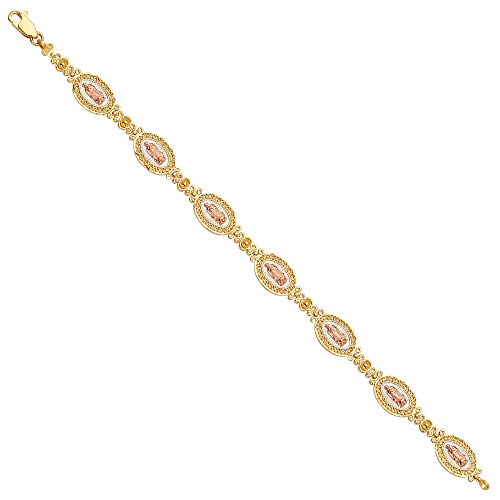 14k REAL Tri Color Gold Guadalupe Bracelet - 7.5"