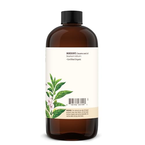 Banyan Botanicals Organic Unrefined Sesame Oil – Rich & Warming Ayurvedic Massage Oil for Body & Scalp – Traditional Abhyanga Oil for Deep Tissue Grounding & Recovery – 16 oz – USDA Organic