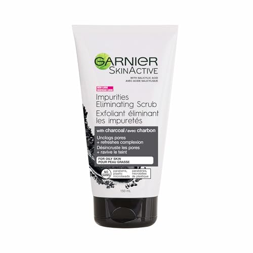 Garnier SkinActive Charcoal Blackhead Eliminating Scrub, 5 Fl Oz (150mL), 1 Count (Packaging Mary Vary)