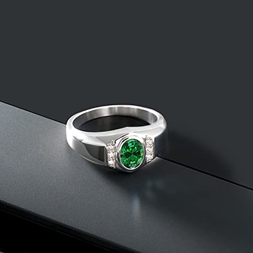 Gem Stone King 925 Silver Men’s Birthstone Ring, Created Emerald, 10