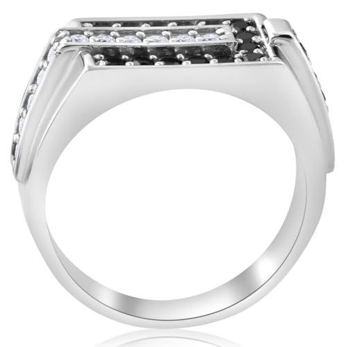 Pompeii Mens 5/8ct Black & White Diamond Wedding Ring 10k White Gold - Size 7.5