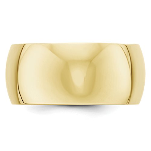 10k Yellow Gold Wedding Band Ring for Men or Women Solid 10mm Half Round Comfort Fit Classic Polished Finish Unisex Plain Commitment Anniversary or Renewal Engravable Wide Gold Ring Stackable
