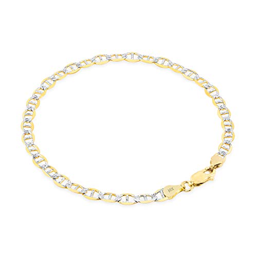 Nuragold 10k Real Yellow Gold Mariner 4mm Chain Anchor Link Pave Bracelet - 8"