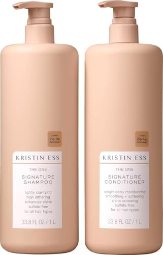 Kristin Ess Signature Shampoo and Conditioner Set with Pumps | Daily Sulfate Free, Color Safe, Hydrating, Moisturizes, Adds Softness & Shine - Pear Fragrance, 33.8 fl oz each 2-pack