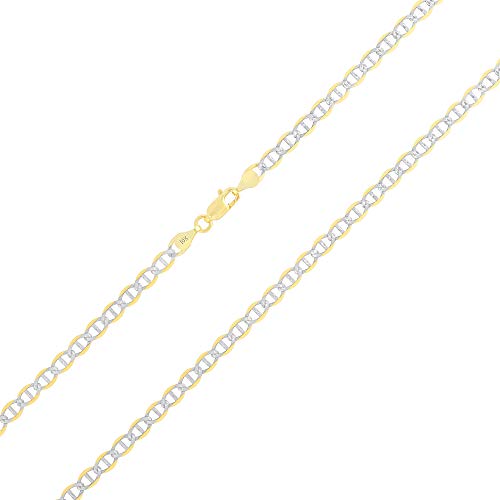 Nuragold 10k Real Yellow Gold Mariner 4mm Chain Anchor Link Pave Bracelet - 8"
