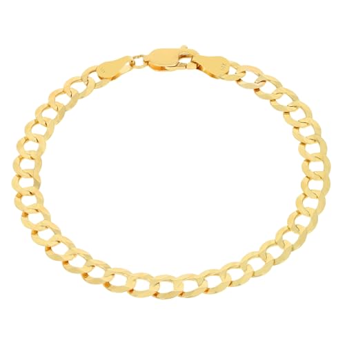 Nuragold 14K Real Yellow Gold Cuban Curb Solid Italian Link Chain Bracelet - 8",6mm
