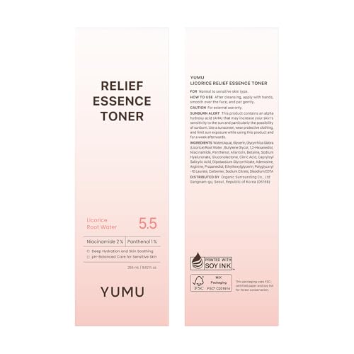 YUMU Licorice Relief Essence Toner for Sensitive Skin, Niacinamide, Panthenol, Fragrance-Free, Soothing & Hydrating (255ml / 8.62 fl. oz.)