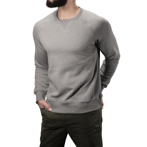 Lanky Llama (NEW) Atlas Crew Neck Sweatshirt | Raglan Sleeve | For Tall Slim Men | Stone Grey Heather, Medium Tall
