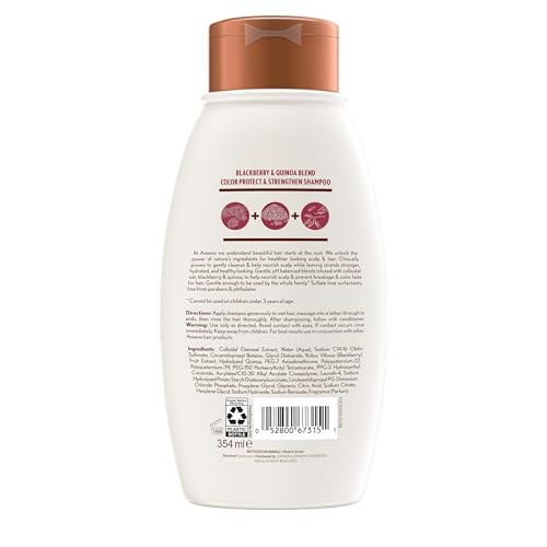 OGX Aveeno Color Protect Strengthen+ Blackberry Quinoa Shampoo, Fresh, 12 Fl Oz