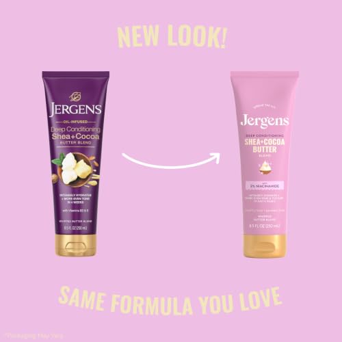 Jergens Shea and Cocoa Whipped Body Butter Lotion, Tone Enriching Hand And Body Lotion for Dry Skin, with Vitamins B3 & E, 8.5 Oz
