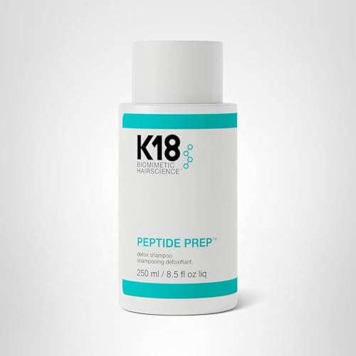 K18 Peptide Prep Detox Shampoo - Color Safe Clarifying Shampoo for Build Up Removal - Gently Removes Dirt, Oil + Metals from Hard Water with Activated Charcoal + Salicylic Acid (8.5 Fl oz)