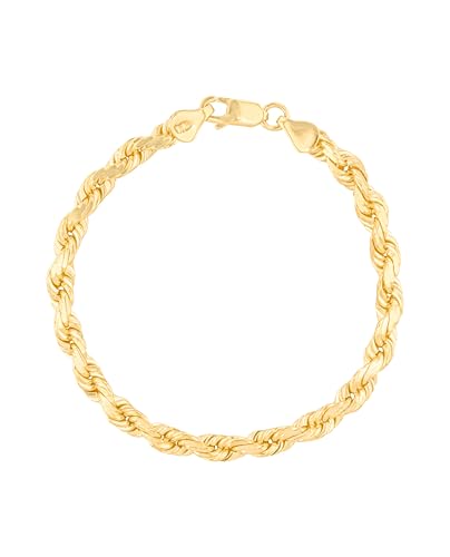 Floreo 10k Yellow Gold 5mm Solid Rope Chain Diamond Cut Bracelet or Anklet 10 Inch