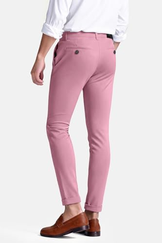 GINGTTO Slim Fit Dress Pants for Men Stretch,Office Business Trousers Pink Chino Pants Men 32Wx28L