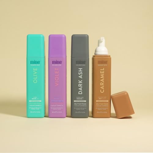 Minetan Self Tan Foam | Dark Ash - 1 Hour Express, Best Sunless Tanning Mousse for a Cool Dark Bronze Skin Finish, Face & Body Fake Tanner, Ultra Hydrating Glow, Vegan & Paraben Free, 6.7 Fl Oz