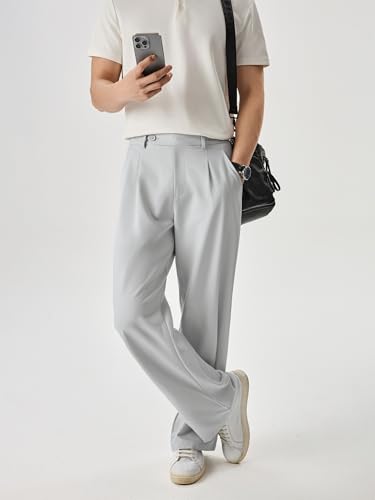JMIERR Mens Baggy Casual Dress Pants Lightweight Pleated Old Money Wide Leg Pants Loose Relaxed Fit Trousers