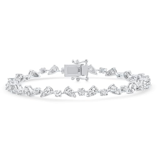P3 POMPEII3 Pompeii 3.43Ct 14k White Gold Natural Real Diamond Pear Frame Tennis Bracelet 7" Women's