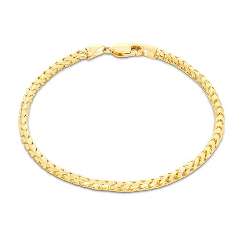Nuragold 14K Real Yellow Gold Franco 3mm Solid Dia-Cut Chain Mens Bracelet - 7.5"