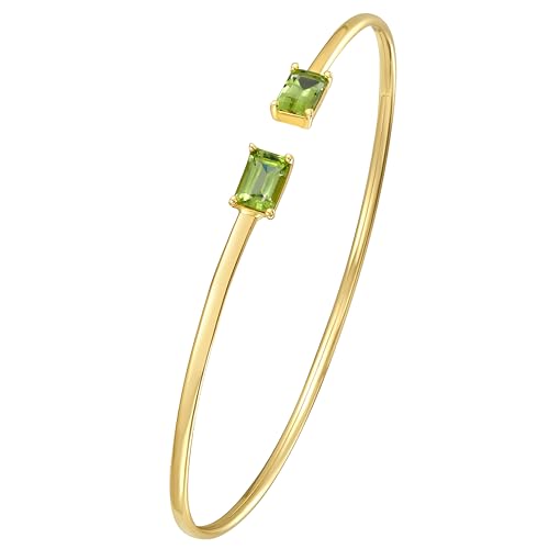 Floreo Italian 14k Yellow Gold 4mm Natural Peridot Gemstone Candy Bangle Charm Bracelet