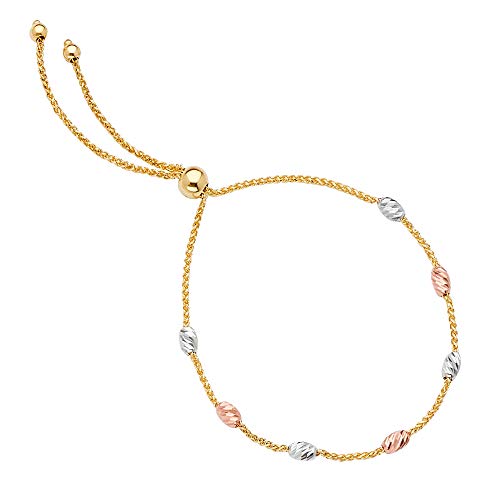 14k REAL Tri Color Gold 5.5" - 7.5" Adjustable Freindship Bracelet - 7.5"