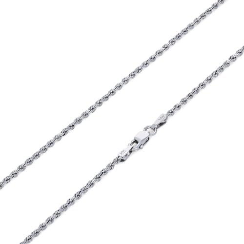Nuragold 10K Real White Gold Rope Chain 1.8mm Diamond Cut Necklace, 14"-30" - 24"
