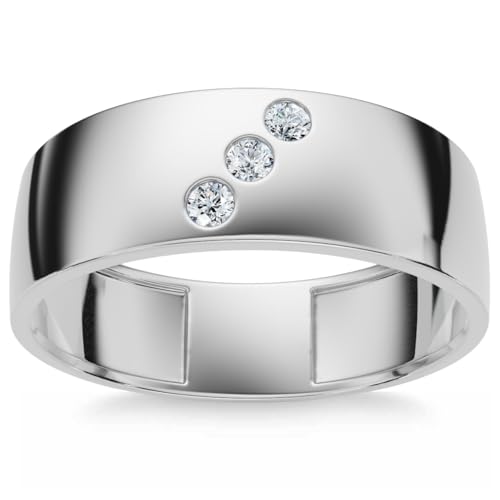 P3 POMPEII3 Pompeii Mens Three Stone Diamond Ring 10k White Gold High Polished 7mm - Size 8.5